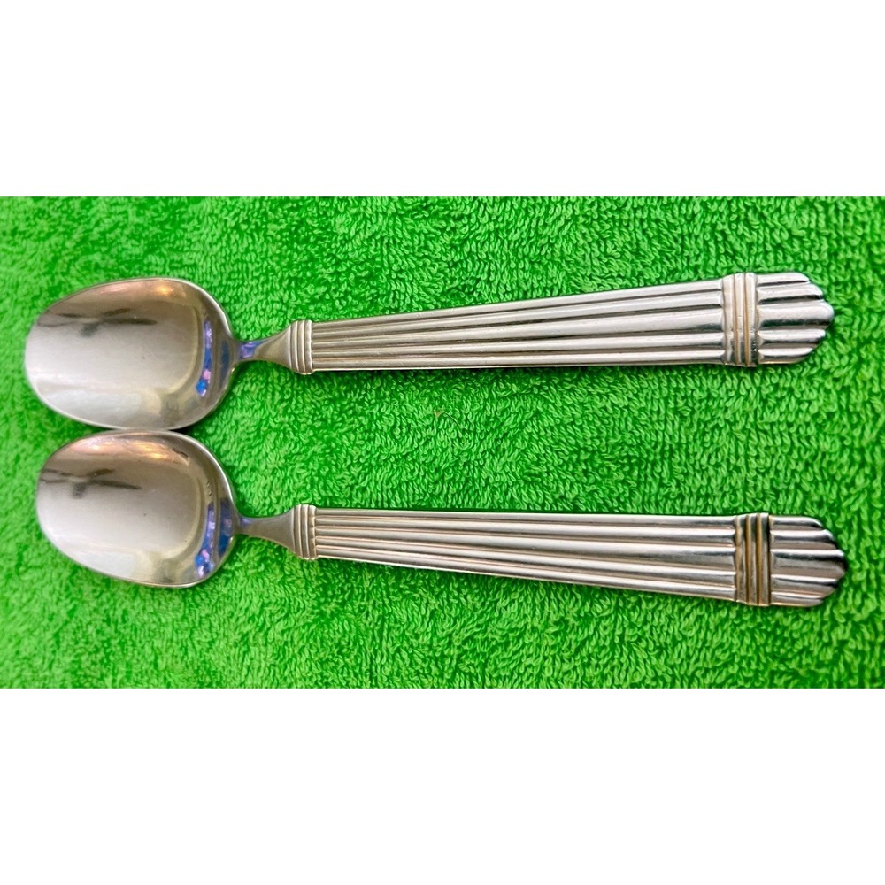 2-Wallace Royal Gold‎ Bead OVAL SOUP SPOONS 18/10 Stainless Steel - 7 3/8"